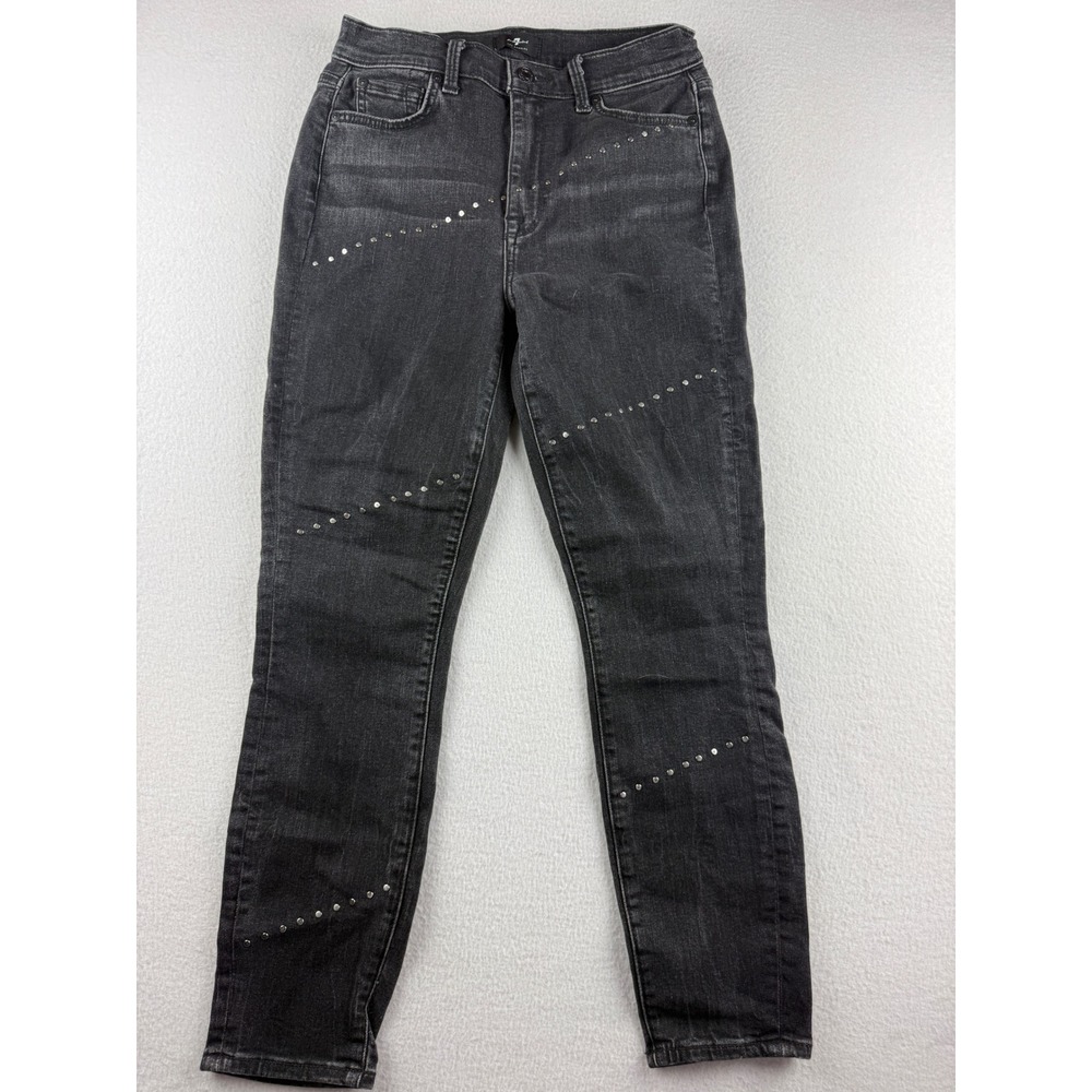 7 For All Mankind HW Ankle Skinny Jeans Studded Washed Black High Rise Size 29